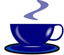 drawing of blue tea cup with hot drink