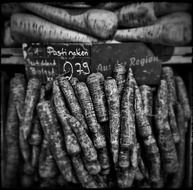 black and white photo of vegetables with vitamins