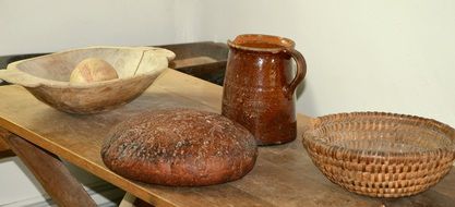 bread among old kitchen utensils
