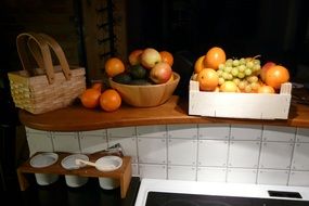 kitchen with fruit baskets