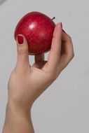 red apple in hand on white background