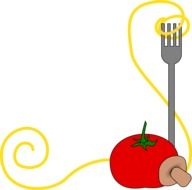 drawn spaghetti, fork, tomato and champignon