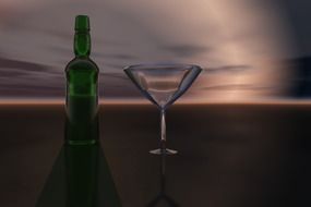 cocktail glass and bottle in dusk, abstract evening concept