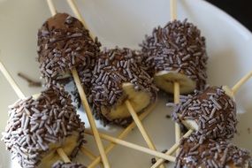 banana with chokolade on skewers