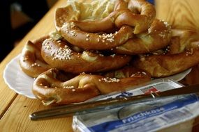 pretzel with cream cheese as a snack