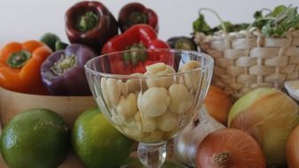 still life of delicious fresh vegetables and mushrooms