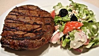 barbeque rib-eye steak with salad