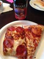 pizza and beer in a restaurant