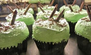 delicious chocolate cupcakes with mint whipped cream