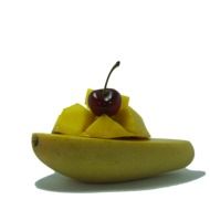 pear, mango and cherry on white background