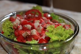 bright salad in a transparent plate