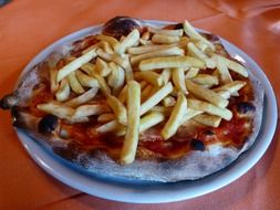 pizza and french fries dinner