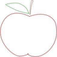 dotted line of red apple with green leaf