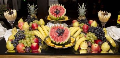 beautiful table with healthy fruits in the hotel