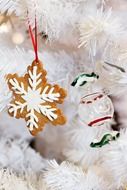Christmas decorations on a white tree