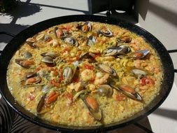 rich spanish paella with seafood