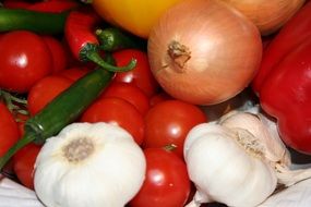 Onions and garlic on tomatoes