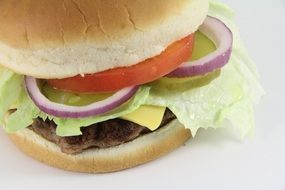 Hamburger on a white surface