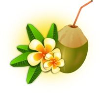 Flowers near a coconut cocktail
