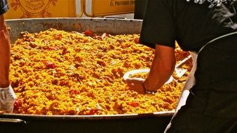paella in big bowl, spain