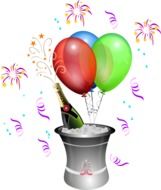 bucket with bottle of champagne and colourful balloons