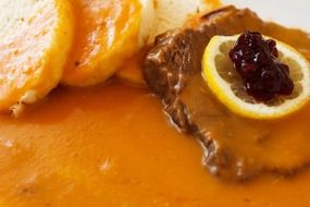 meat fillet with cranberry sauce in the Czech Republic