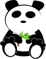 drawing of a panda with a green leaf on a white background