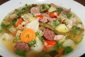 Pichlsteiner, traditional german soup with vegetables and meat