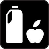 drawing of milk bottle and apple in black and white