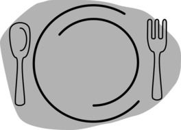 drawing of a plate with knife and fork