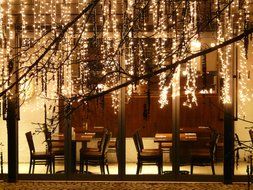 romantic dining room with evening lights