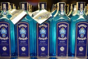 gin bombay sapphire drink alcohol in blue bottles