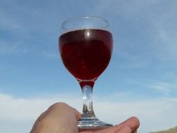 red wine glass in man hand close-up