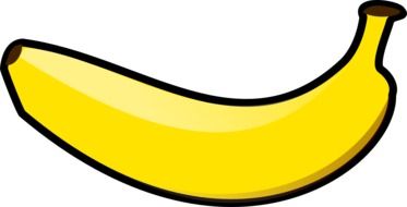 graphic image of a yellow banana with a black outline