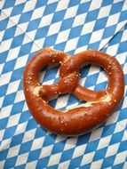 Bavarian delicious pretzel on a blue white napkin