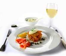 tasty dinner with souce and wine