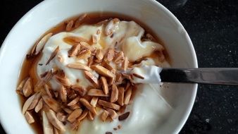 yogurt with almonds as a dessert