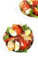 delicious salad with eggs and bacon