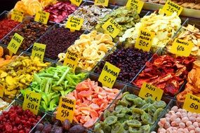 colorful dried fruits on market