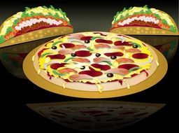 painted pizza and two tacos