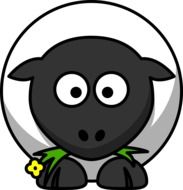 funny sheep with flower in mouth, round icon