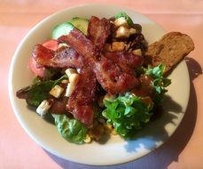 salad with bacon and bread