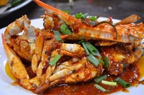 Dish of crabs and shellfish in Malaysia