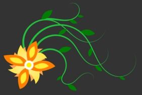 flower with green swirl leaves drawing