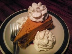 pumpkin cheesecake with whipped cream on plate