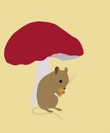 drawing of a field mouse near a mushroom