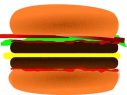 drawing of a hamburger with cheese and cutlet on a white background