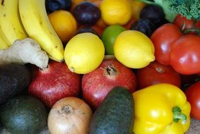 vegetables and fruits in a box