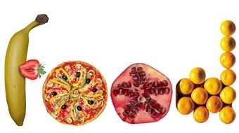 vitamin fruits banana pomegranate orange and pizza