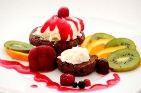 fruits dessert with whipped cream